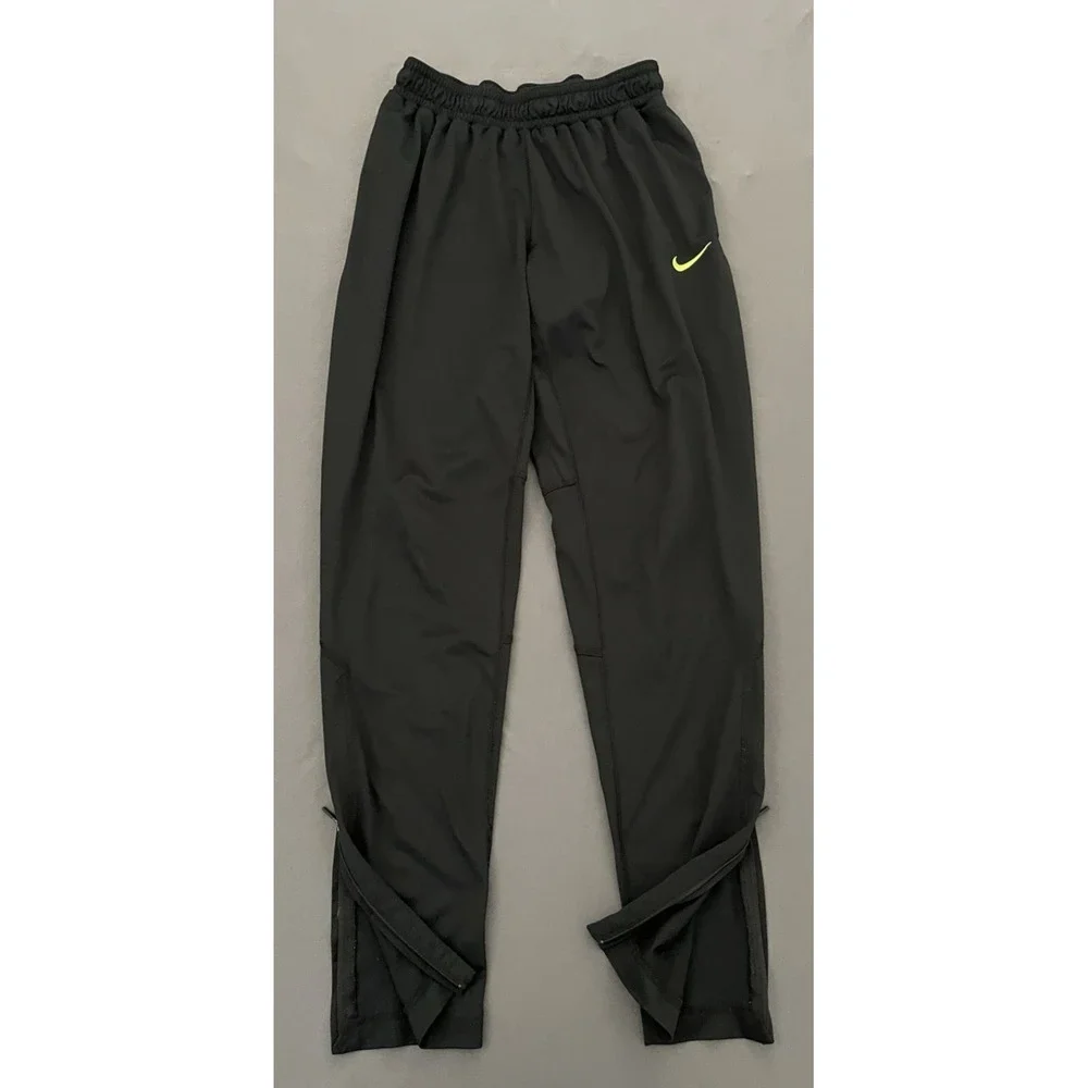 Dri Fit Nike Athletic Pants Mens Size Medium Black Green Ankles Zip Drawstring